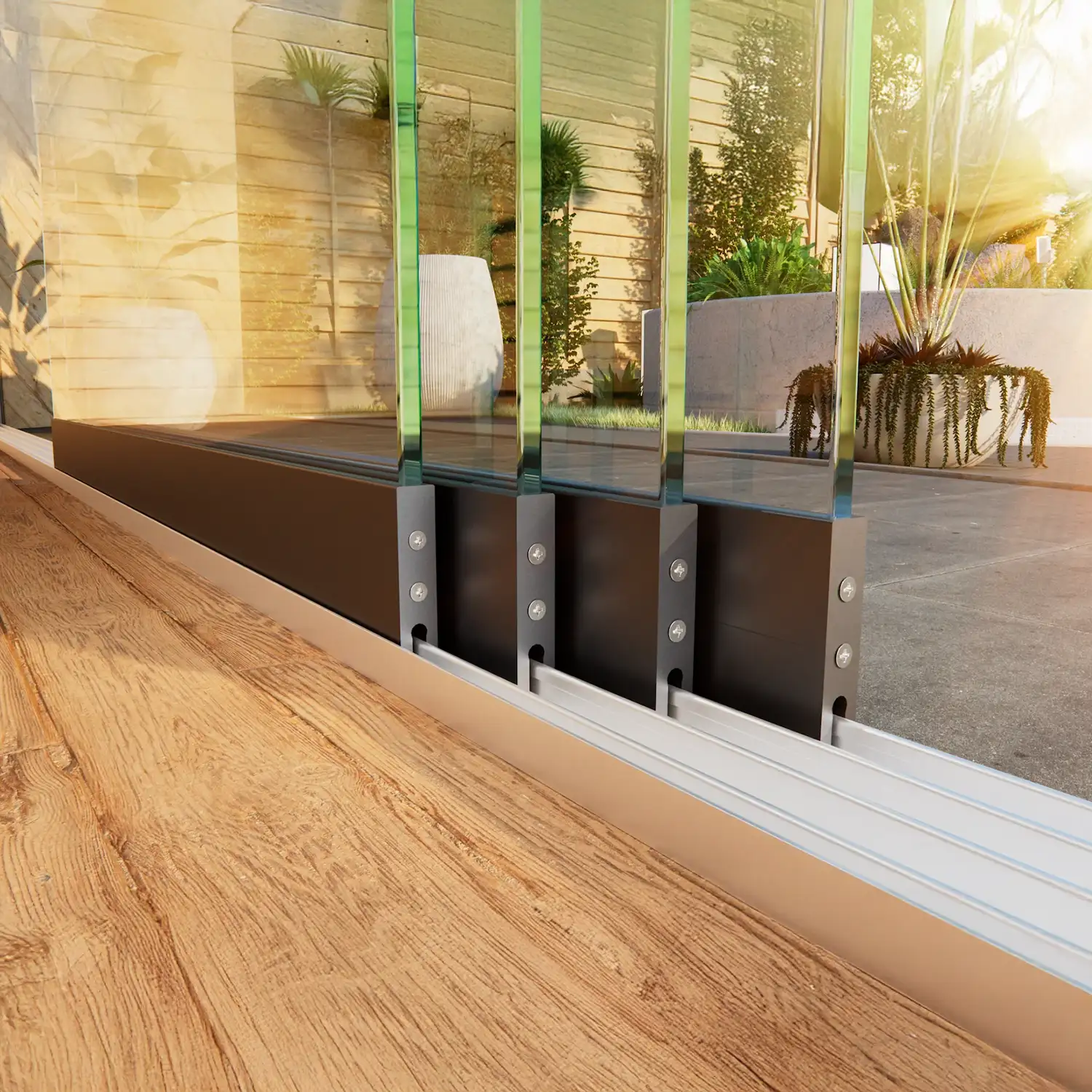 4-rail-glazen-schuifwand-antraciet-closeup